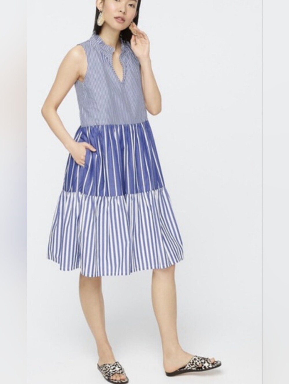 J.crew Cotton Popover Striped Feminine  Midi Dress 310